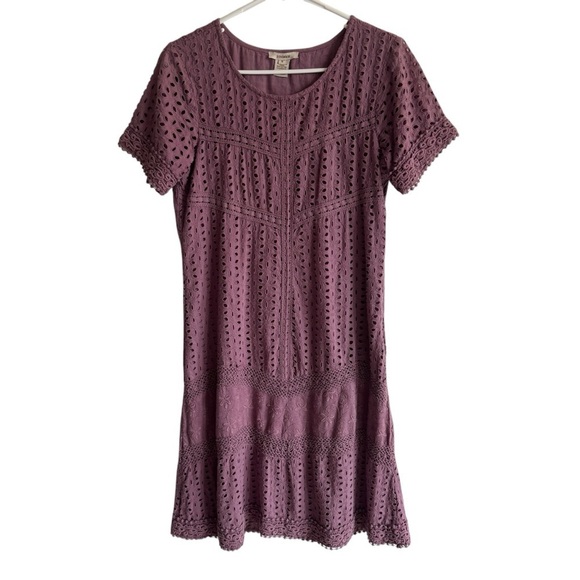 Sundance Dusty Purple Eyelet Embroidered Dress, Size 6 - Picture 1 of 7